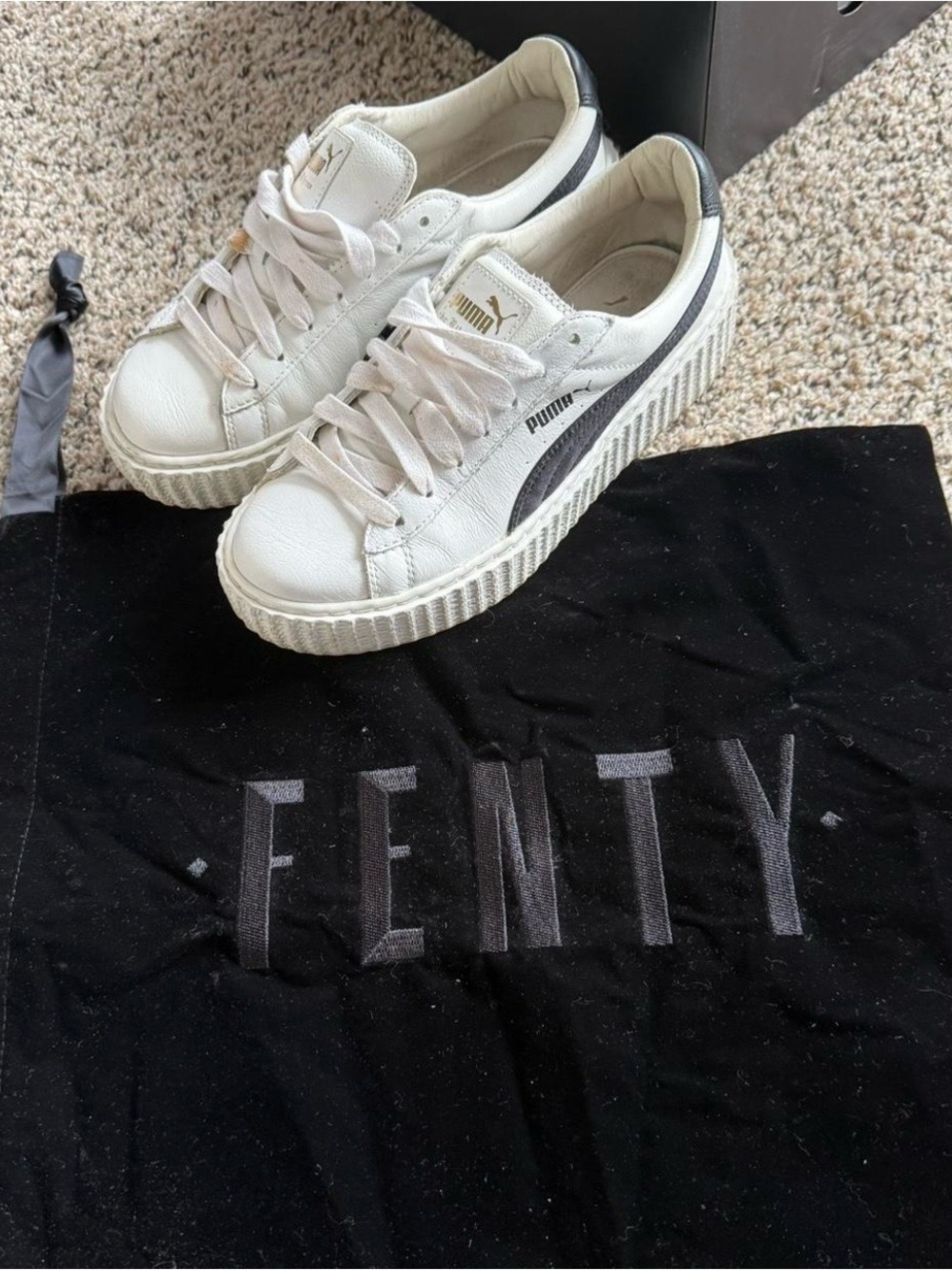 Savage X Fenty White Sneakers with Black Accent Stripe